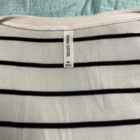 Zenana Outfitters White and Black Striped Cardigan Sweater - Picture 3 of 4